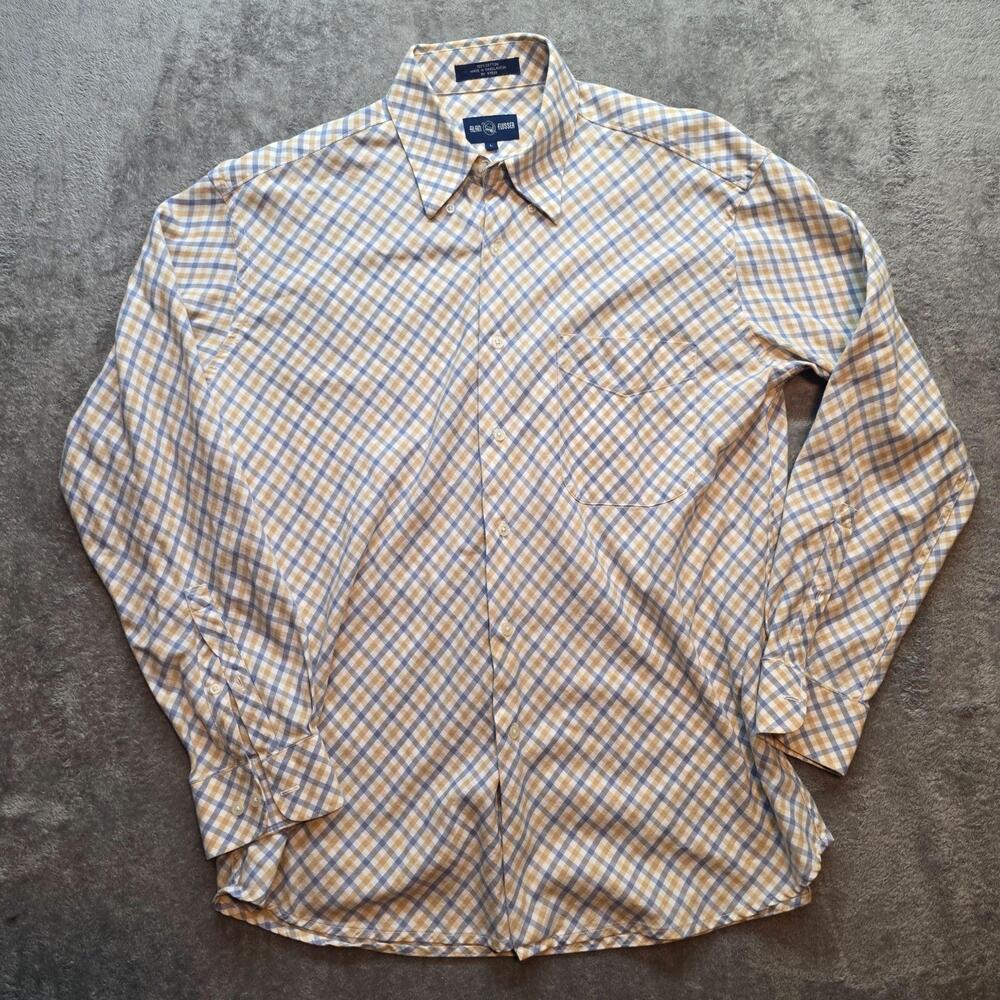 Alan Flusser Button Up Shirt Mens L Multicolor Check Cotton Long Sleeve Casual